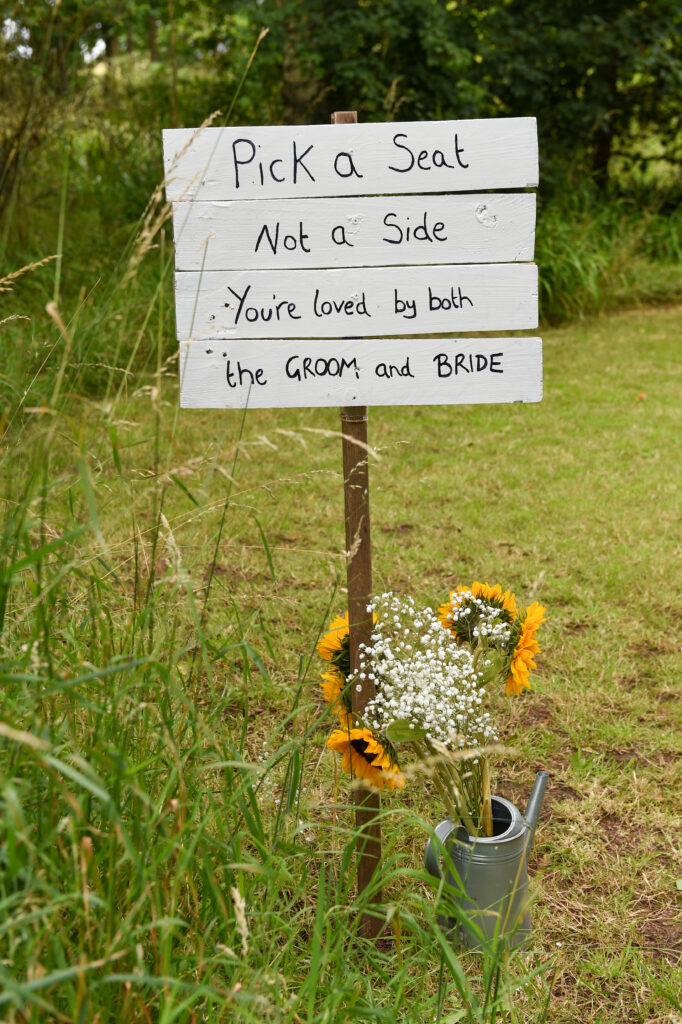 pick a seat not a side ceremony sign